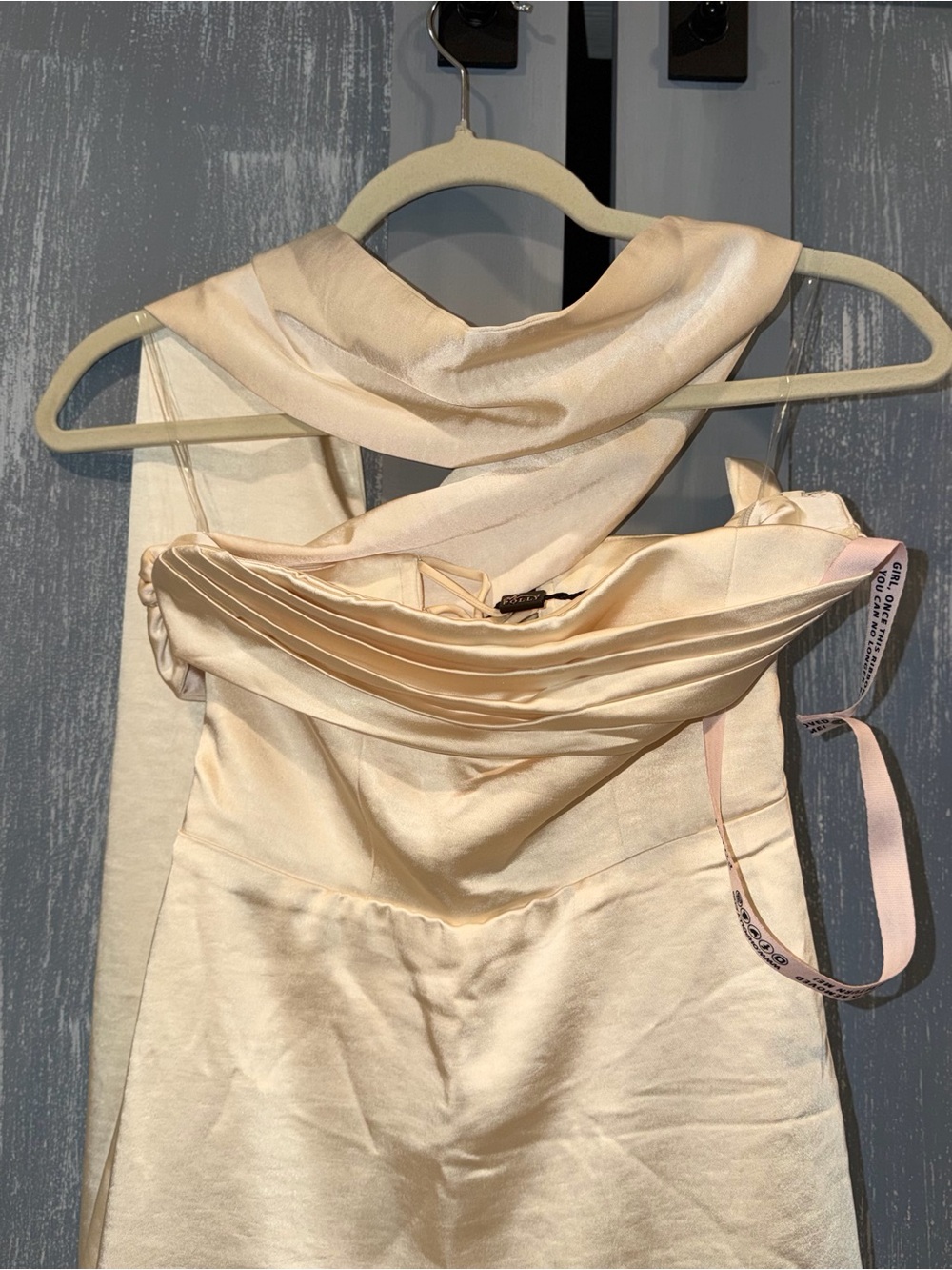 Oh Polly Ivory Satin Halter Scarf Mini Dress Lace-Up Back NWT US 4 - Picture 5 of 10
